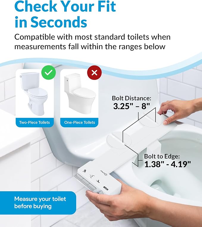 CLEAR REAR Ultra Slim Bidet Attachment for Toilet Seat - Non-Electric with Self Cleaning Dual Nozzles, Leak Proof, Adjustable Water Spray, Rear & Feminine Wash Toilet Bidet Upgrades (White Piano Keys)