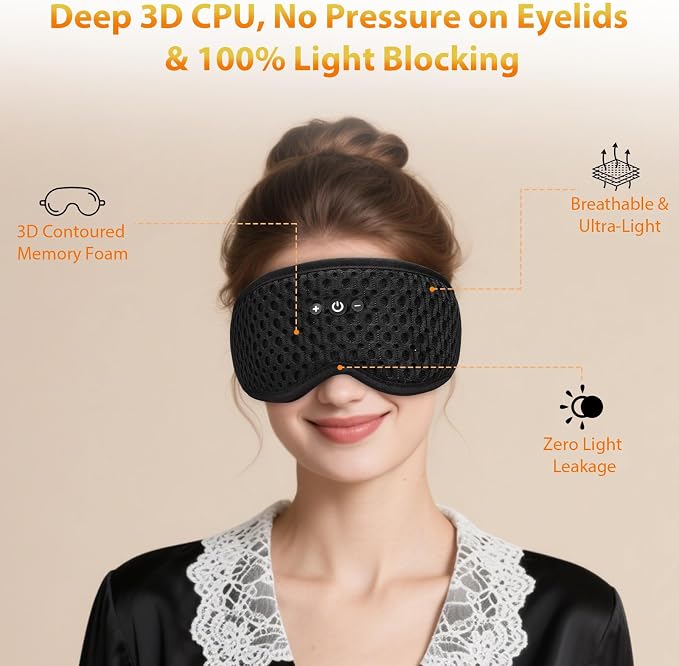 Bluetooth Sleep Mask Sleep Headphones Integrated Adjustable Size Eye Mask | Stereo Speakers, Detachable & Washable 3D Contoured Eye Mask, Perfect for Men/Women/Teens Sleeping Gifts