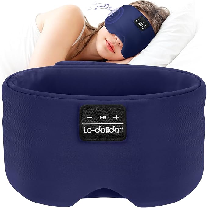 LC-dolida Sleep Mask with Bluetooth Headphones, Ice Silk Sleep Headphones with Bluetooth 5.4, Total Blackout Eye Mask for Sleeping, Sleep Soft Mask for Women Men, All Night Sleep, Travel(Navy)
