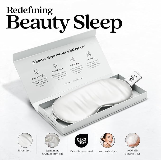 TheSleepGuard Pure Silk Sleep Mask [100% 6A Mulberry Silk, 22 Momme] Light Blocking Travel Essentials. Eye Masks for Sleeping. Black Oeko-Tex Blindfold. Eye Covers for Men & Women