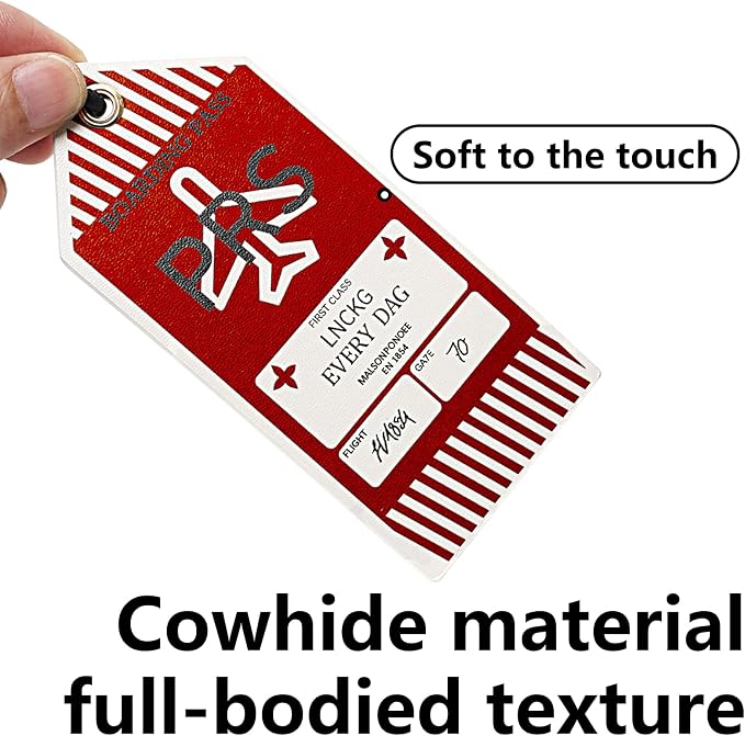 Microfibre Leather Tag for Luggage Bag or Suitcase, Decorative Hang Tag for Speedy 25 30 35 Handbag(Boarding Pass-Red)
