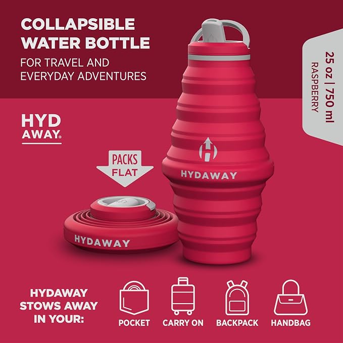 HYDAWAY Travel Collapsible Water Bottle 25oz - BPA-Free, Leakproof, Lightweight, Portable & Space-Saving - Perfect for Hiking, Travel, and All-Day Hydration