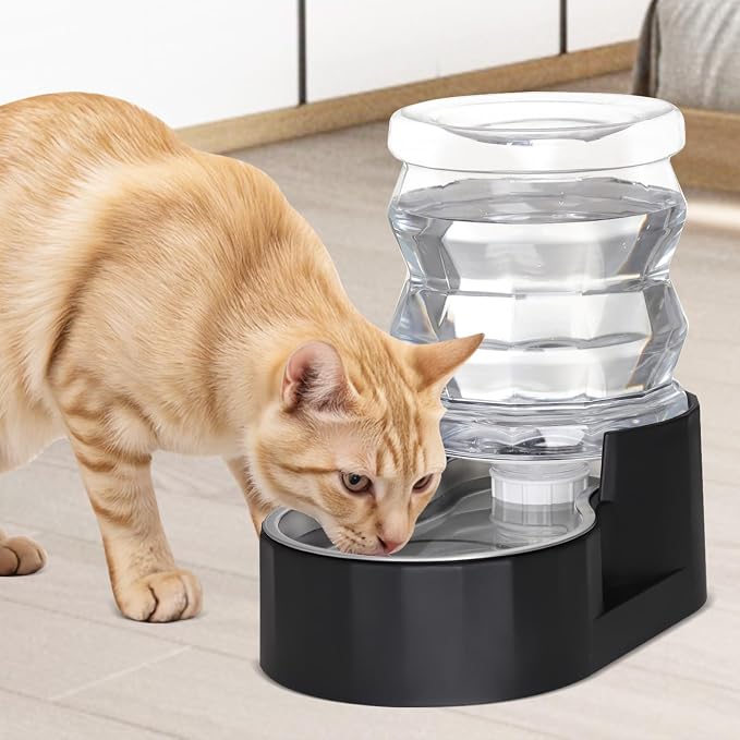 RIZZARI 4L Pet Water Dispenser with Stainless Steel Bowl for Cats | No Filter Required,Leak-Resistant Design,Easy to Refill,Easy to Clean,Stable Anti-Tip Base,Food-Grade Materials
