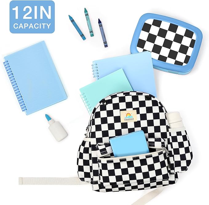 STEAMEDBUN Corduroy Toddler Backpack for Boys 2-4: Kids backpack for Boys Girls - 12 inch Preschool Kindergarten Backpacks - Checkered