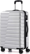 Coolife Medium Checked Luggage with Spinner Wheels, Hardside Suitcase TSA Lock Lightweight Travel Luggage 24-inch,Silver