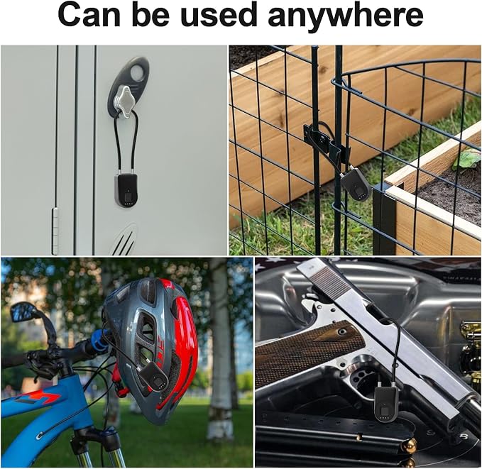 Fingerprint Cable Lock, 3.6'' Long Shackle Fingerprint Lock with Bluetooth APP, Smart Keyless Biometric Waterproof Outdoor Smart Padlock for Gate Fence Locker Cabinet Gym Backyard