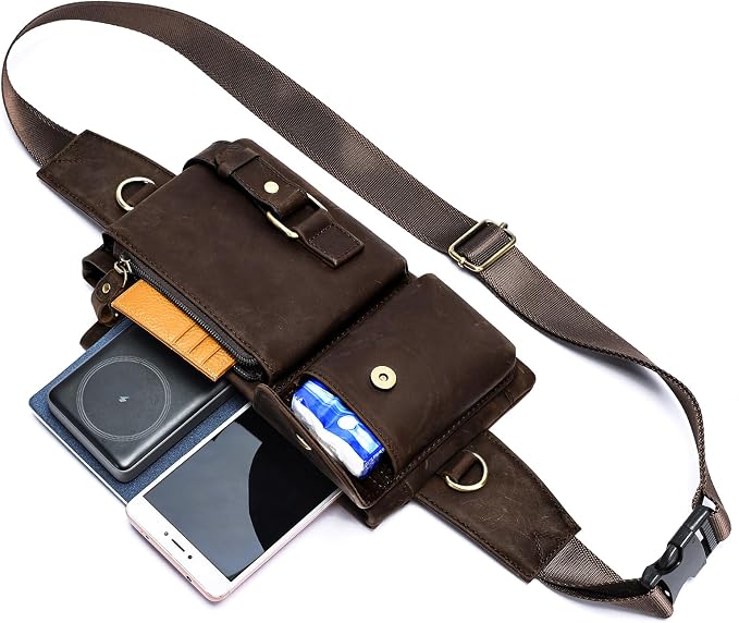 NIUCUNZH Genuine Leather Fanny Pack for Men Women Slim Waist Purses Sling Crossbody Bags Vintage Coffee