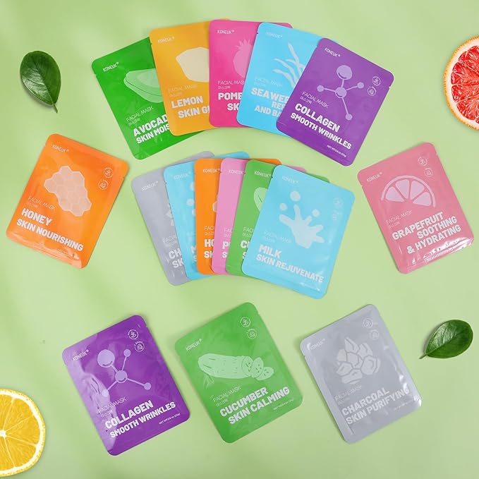 KONEUK 48 Pack Collagen Hydrating Face Masks Skincare for Women, Moisturizing & Soothing Face Mask for All Skin Types, Facial Masks Set Spa Gifts for Women, Bulk Sheet Face Mask for Skin Care