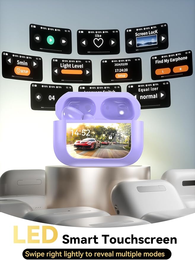 Bucephalus Wireless Earbuds, Ear Buds Active Noise Cancelling with Smart Charging Case, Bluetooth 5.4 Headphones, 48H Playtime & Bass Stereo Sound, Compatible with iPhone, Android, Pad - Aurora Purple