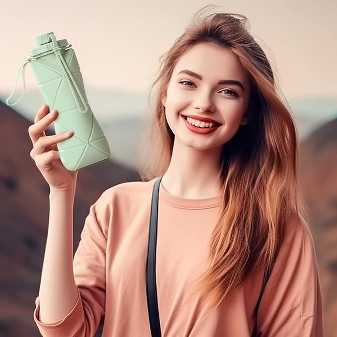 Folding Silicone Water Bottle Sports Water Bottle Outdoor Travel Portable Water Cup Running Riding Camping Hiking Kettle - 600 Ml - (po1)