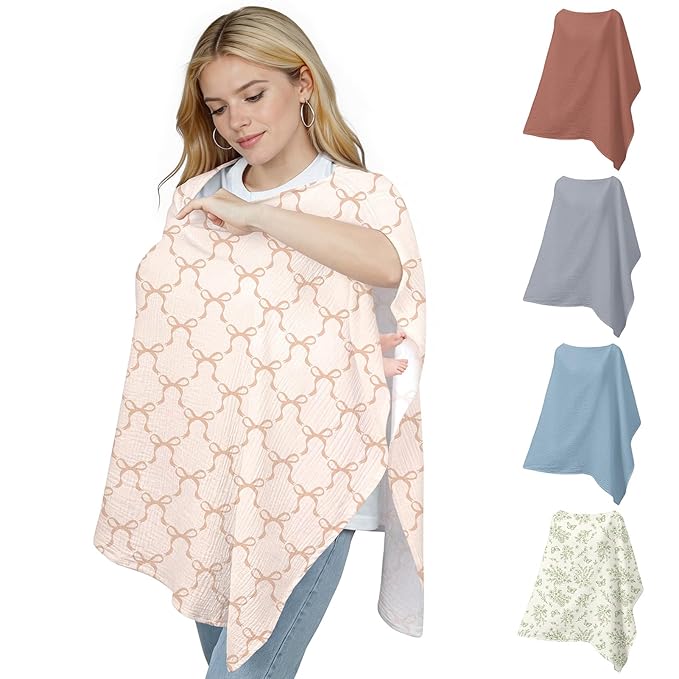 Muslin Nursing Cover Up for Breastfeeding, Soft & Breathable Cotton Breast Feeding Cover for Women, Full Privacy Breastfeeding Cover - Newborn Baby Essential, Light Khaki