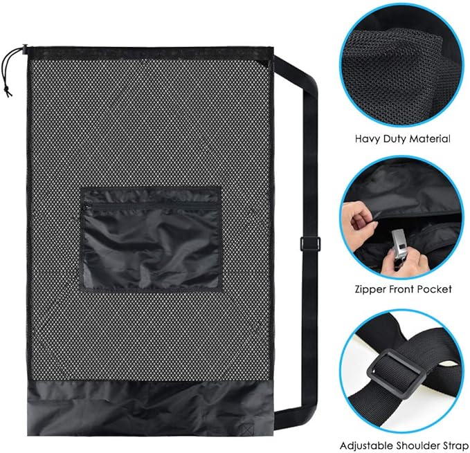 BROTOU Thickened Extra Large Sports Ball Bag Mesh Socce Ball Bag Heavy Duty Drawstring Bags Team Work for Holding Basketball, Volleyball, Baseball, Swimming Gear with Shoulder Strap