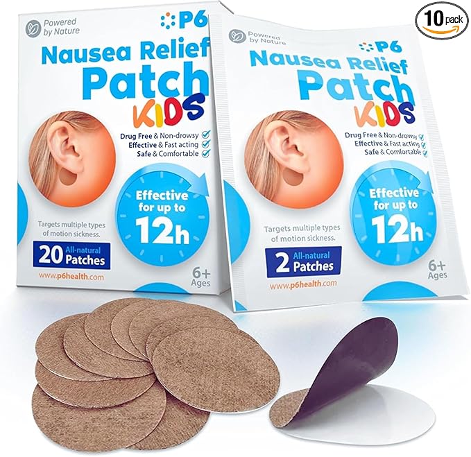 P6 Motion Sickness Patches for Kids - All Natural Sea Sickness Patches for Cruise and Car - Non Drowsy Motion Patch for Children - Safe Motion Sickness Patch for Travel - Ginger and Cinnamon