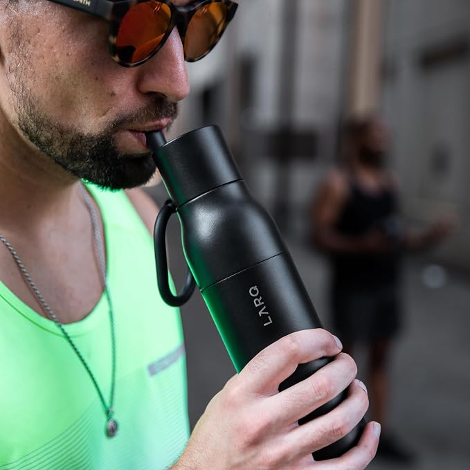 LARQ Bottle Filtered – Insulated Stainless Steel Water Bottle with Filter Straw, Removes Chlorine, PFAS Lead, BPA-Free Leak Proof Flip Top, 24h Cold for Travel Gym Office, 17 oz, Obsidian Black