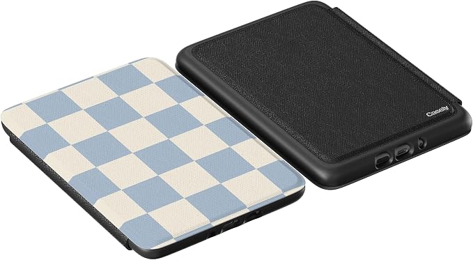 Casely Kindle Case | Fit Check | Light Blue Checkerboard | 7” Kindle Colorsoft and 7” Kindle Paperwhite (12th Gen)