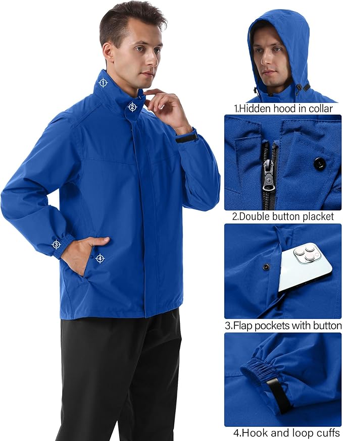 iCreek Rain Suit Waterproof Hooded Rain Gear Breathable Lightweight Packable Rain Jacket Pants Men Women for Hiking Fish Golf
