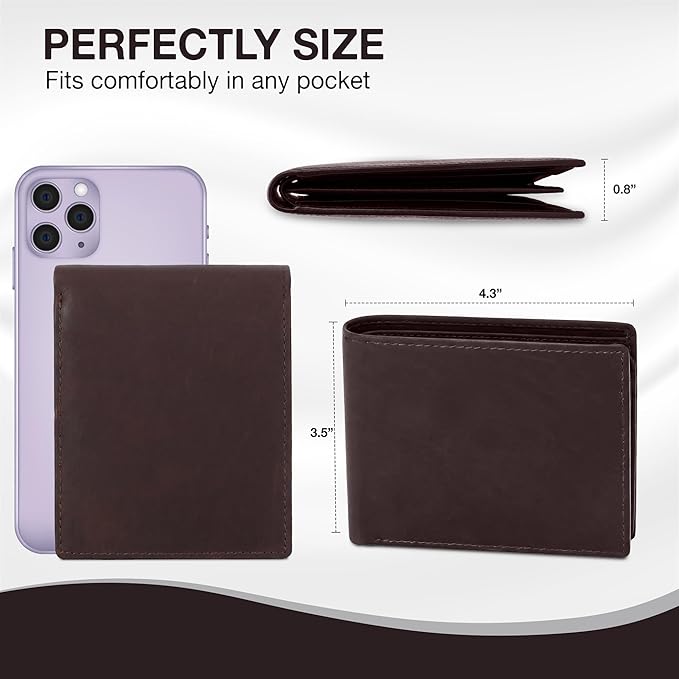 ROGUE WALLET Mens Leather RFID Blocking Wallet for Men - Genuine Top Grain Cow Leather Bifold, 12 Credit Card Slots, 2 ID Windows, Traditional Hip Pocket Billfold - Secure RFID Protection (Brown)