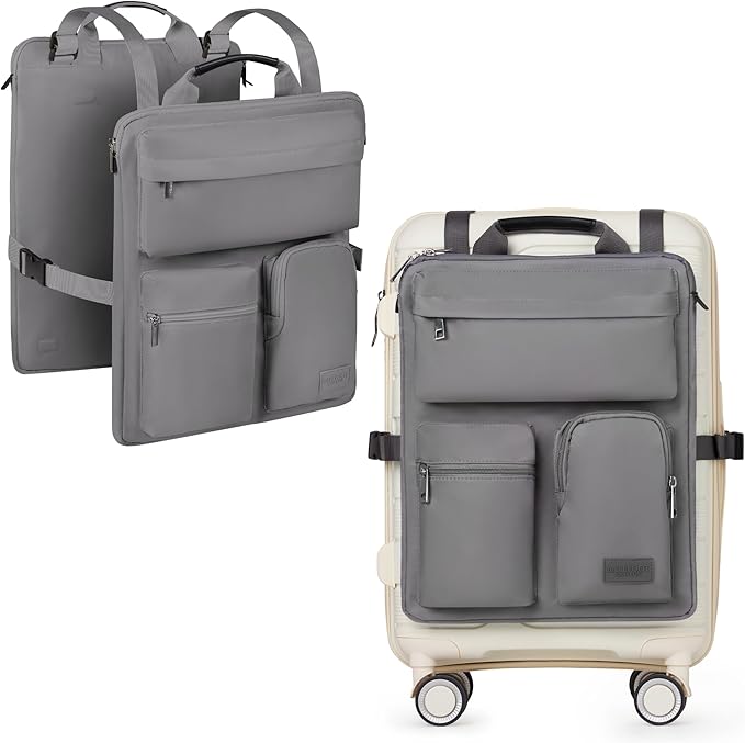 BAREFOOT CARIBOU Over Luggage Organizer for Carry On Bag or Suitcase with Storage Pockets, 16” Laptop Sleeve with Handle, Travel Accessories Bag Slide On Luggage Harness with Adjustable Straps (Grey)