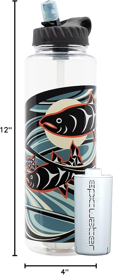 Epic Water Filters Nalgene OG Water Bottle with Filter, USA Made, BPA Free, Removes 99.99% Tap Water Contaminants, Forever Chemicals, LeClair Art, 48 oz