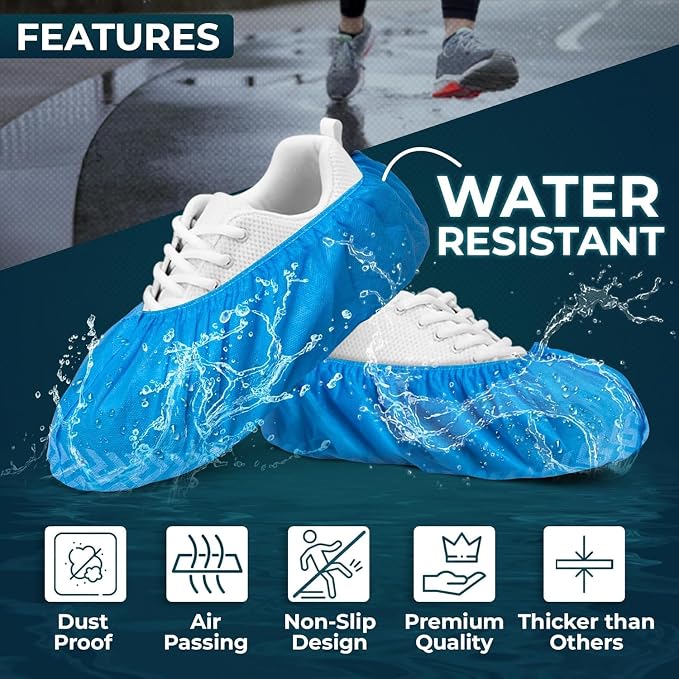 Blue Shoe Guys Premium Disposable Boot & Shoe Covers Booties | 200 Pack | Durable, Non-Slip, Non-Toxic, Water Resistant, Recyclable Protectors for Indoor & Outdoor | Large Size Fits Most Shoes