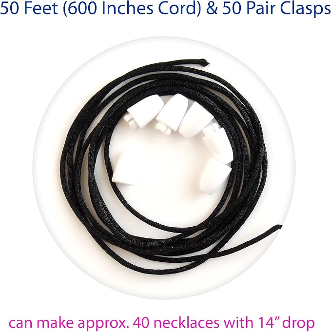 Apropos Super Deal BLACK Silk Cord 50 Feet (600") And 50 Pair Clasps
