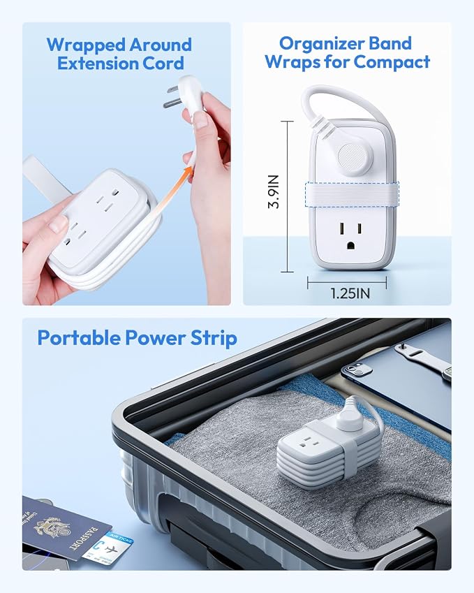 NTONPOWER 20W Travel Power Strip, Travel Essentials Cruise Approved Power Strip Non Surge Protector 4 Outlets 3 USB(1 USB-C) with 4FT Wrapped Extension Cord Flat Plug, Cruise Essentials 2026