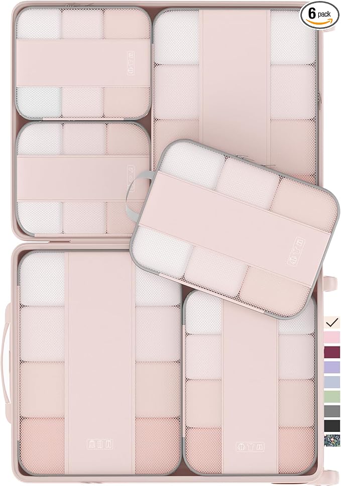 6 Set Compression Packing Cubes for Travel Essentials,Compressible Expandable Packing Cubes for Suitcase,OlarHike Luggage Garment Bags for Travel,Handy Helper for Organizing Clothes(Beige)