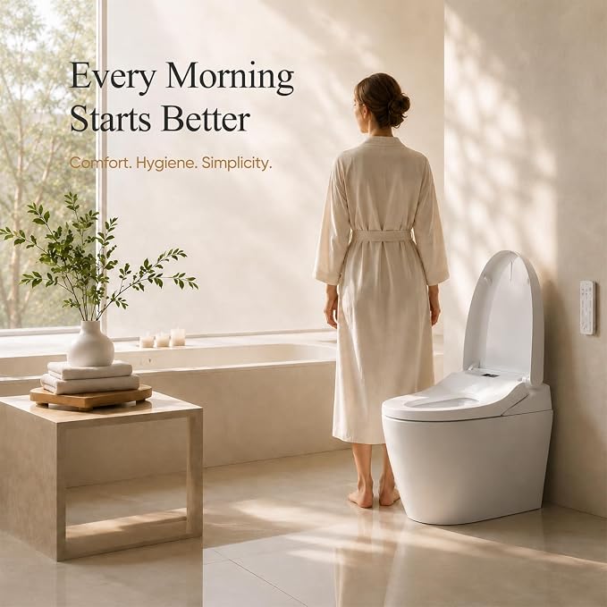 GAICOM Electric Bidet Toilet Seat, Elongated Remote Control, Heated Seat, Instant Warm Water, Warm Air Dryer, Front and Rear Wash, Self-Cleaning Nozzle, Night Light, Soft Close Lid