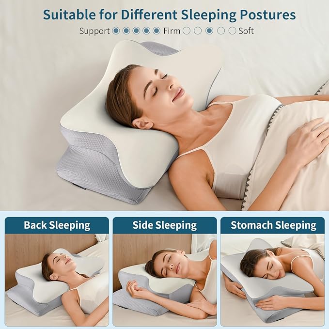 Cervical Neck Pillow for Pain Relief, Ergonomic Memory Foam Support Pillow (Grey)