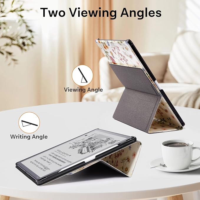 CoBak Case for 11" Kindle Scribe 3rd Generation 2025, Kindle Scribe Colorsoft with Two Viewing Angles - All New PU Leather Cover with Auto Sleep Wake, Pen Holder. AntiqueFloralia