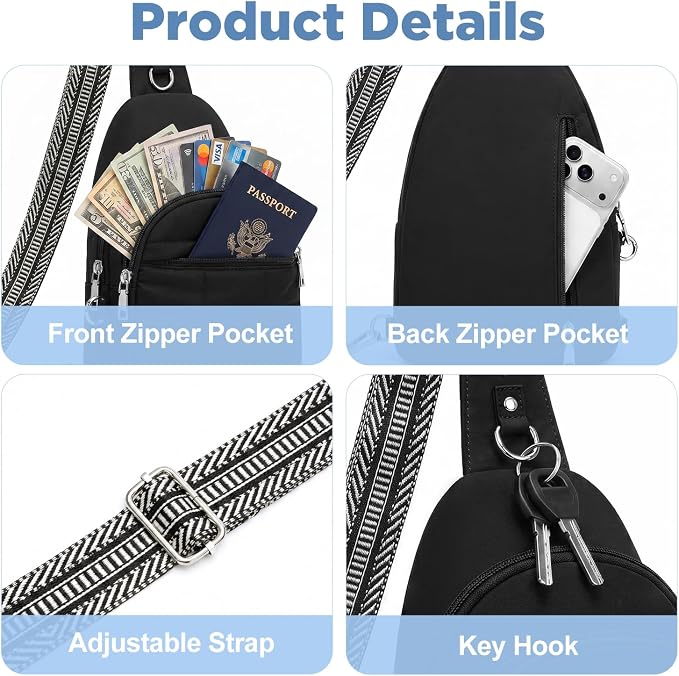 Anti Theft Sling Bag for Men & Women, Lightweight Puffer RFID Crossbody Bag for Travel, Commuting & City Walking, Hands-Free Everyday Essentials Bag Black