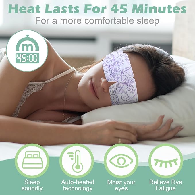 48 Packs Steam Eye Mask Disposable Self Heating Eye Mask for Dry Eyes Spa Warm Sleep for Home Office Travel Eyestrain Relieve