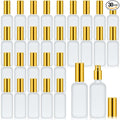 Roshtia 30 Pcs Glass Spray Bottle Clear Empty Bottles Small Refillable Reusable Perfume Bottle with Fine Mist Sprayer Pump for Face Body Travel(3.4 oz,Gold)