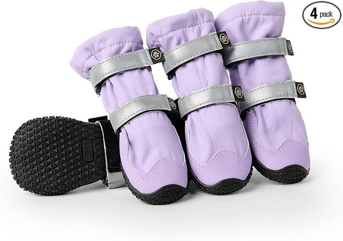 Spark Paws Dog Rainboots, Waterproof Dog Shoes for Medium to Large Dogs, Non Slip, Dog Booties and Paw Protectors - 4PCS Doggie Hiking Boots with Reflective Straps - Lilac, Size 3
