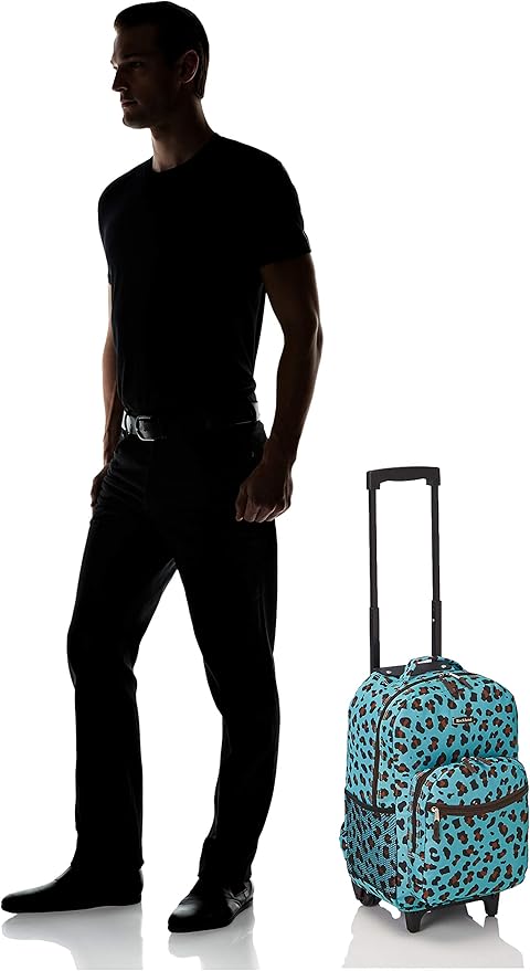 Rockland Double Handle 17" Rolling Backpack, Blue Leopard