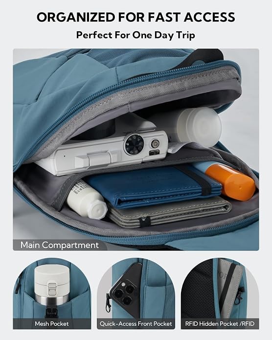 WATERFLY Small Crossbody Sling Backpack: RFID Blocking Anti Theft Sling Bag Travel Daypack Man Woman