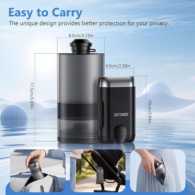 Portable Electric Rechargeable Bidet 380 ml, Portable Postpartum Bidet for 1100 mAh, 2 Pressure Modes for Men and Women, Grey