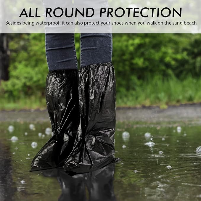 Haysandy 300 Pieces Shoe Covers Disposable Non Slip Plastic Boot Covers Long Waterproof Shoes Covers Safety Boot Shoe Covers 21.6 Inch Tall Shoe Coverings for Men Women Rainy Day Use (Black)