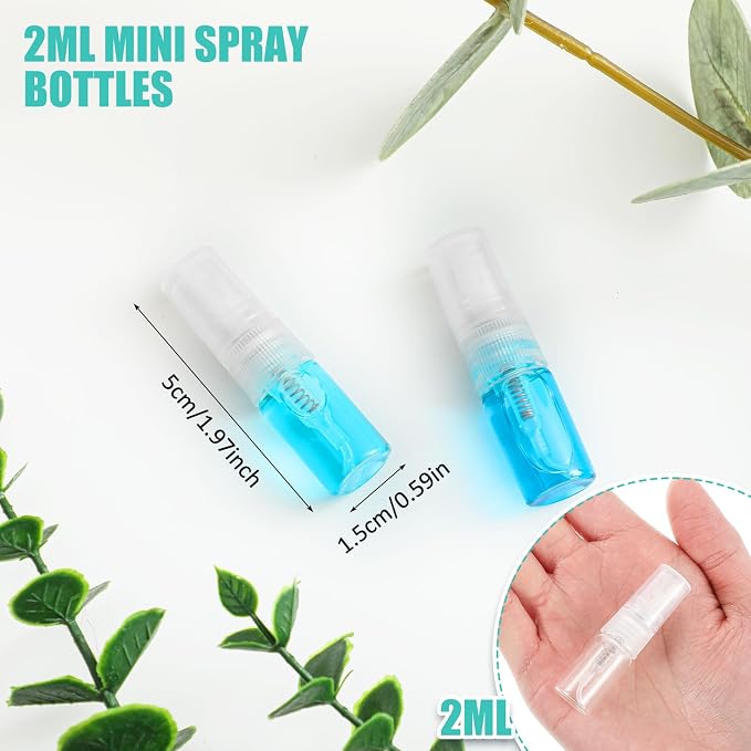 Zhehao 10 Pcs Mini Spray Bottles 2 ml Clear Glass Perfume Bottles Refillable Fine Mist Perfume Atomizer Portable Empty Sample Containers for Cleaning, Essential Oils, Travel (Clear Cap)