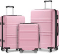 Kono 3 Piece Luggage Sets Expandable(only 28") with Spinner Wheels TSA Lock Lightweight PC+ABS Hardside Travel Rolling Suitcases 20in 24in 28in Carry on Pink