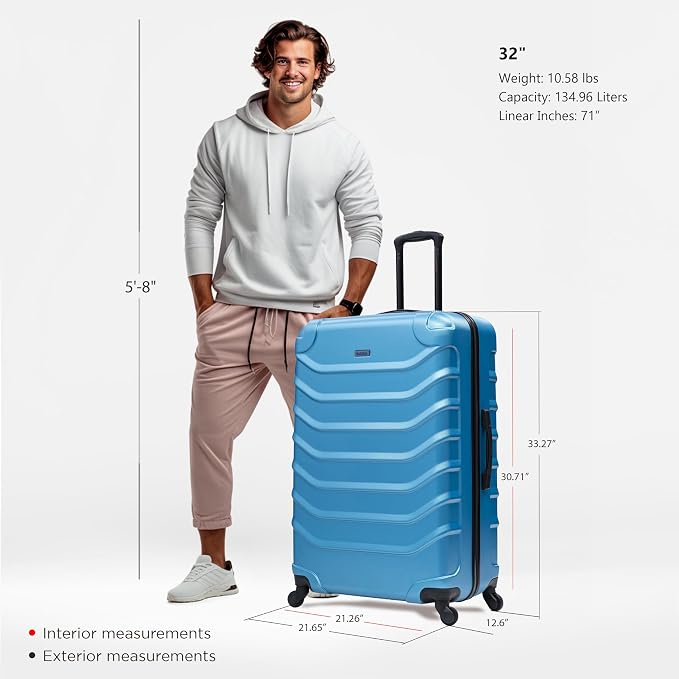 InUSA ENDURANCE Luggage with Spinner Wheels | Durable Lightweight Hardside Suitcase, Travel Bag with Handle and Trolley, 32-Inch Extra-Large Checked Luggage | Teal