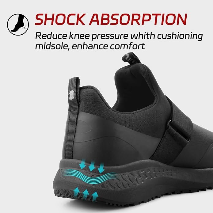 Non Slip Work Shoes for Men Slip On Food Service Kitchen Chef Restaurant Shoe Waterproof Slip Resistant Walking Sneakers Lightweight Comfortable Working Footwear Leather
