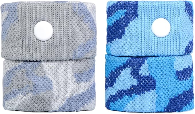 P6 Motion Sickness Bands for Kids Children’s Wristbands for Anti Nausea Sea Cruise Travel Car Sickness All-Natural Non Drowsy Relief Acupressure Treatment 2 Pack (Grey, Blue)