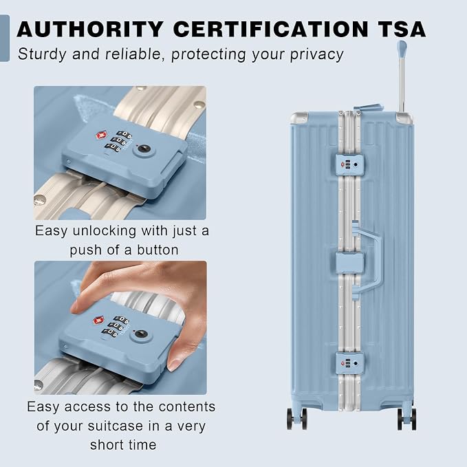 AnyZip Luggage Sets 2 Piece Aluminum Frame Carry On and Checked Suitcase PC ABS Hard Shell TSA Lock No Zipper(Hazeblue, 20/28)