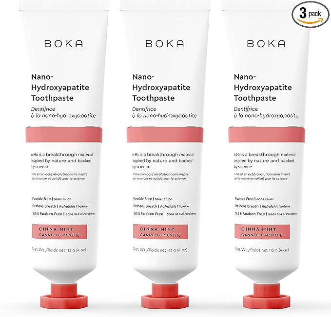 Boka Fluoride Free Toothpaste, Nano Hydroxyapatite Toothpaste, Appropriate for Sensitive Teeth - for Adult Oral Care - Cinnamon Mint Flavor, 4 Fl Oz 3Pk US Manufactured