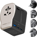 MOMAX Universal Travel Adapter with Separate Grounding Prong, GaN 65W International Power Adapter, Worldwide Plug Adapter for US/UK/EU/AU and 200+ Countries, PD Fast Charger(AC×1 & DC×3), Gold