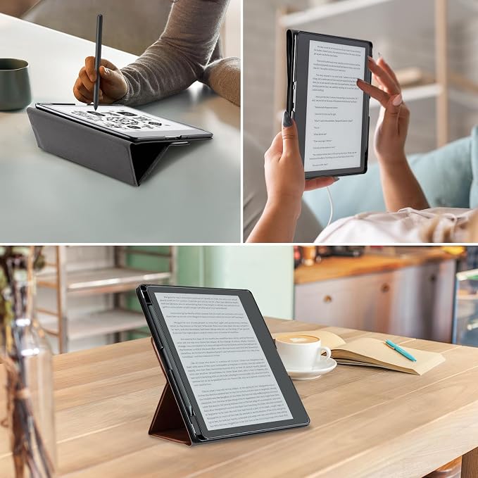 CoBak Case for E-Reader - All New PU Leather Cover with Auto Sleep Wake Feature for E-Reader 10.2" 2022 & 2024 Released with Pen Holder (not Compatible with Remarkable),Dark Brown