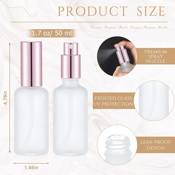 Roshtia 30 Pcs Glass Spray Bottle Clear Empty Bottles Small Refillable Reusable Perfume Bottle with Fine Mist Sprayer Pump for Face Body Travel(1.69 oz,Rose Gold)