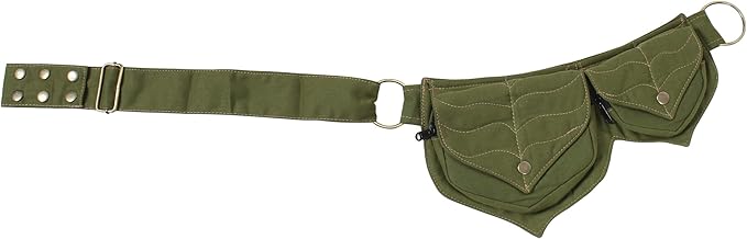 Cotton two Leaf Pocket Waist Belt-Sage