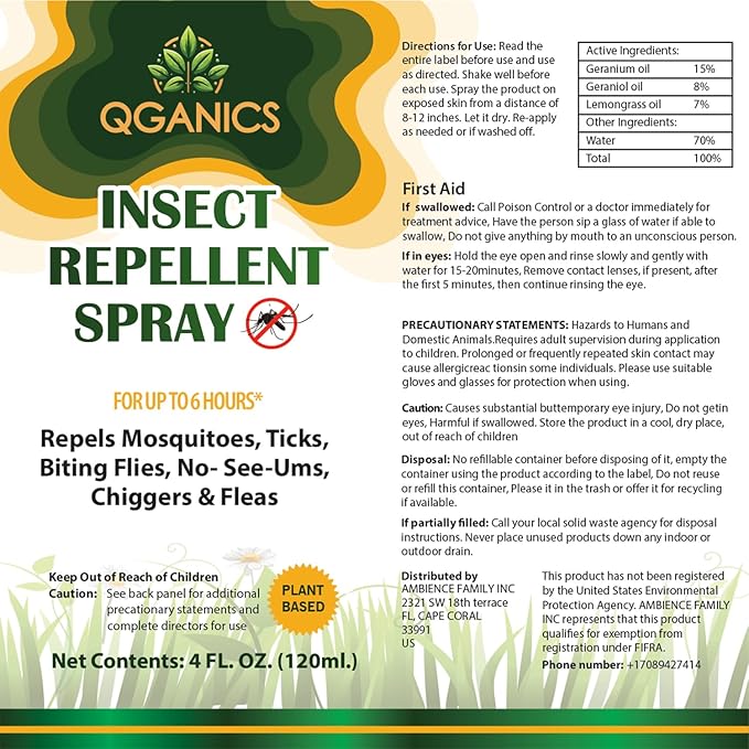 Mosquito Repellent Spray for Body, Natural Bug Spray Travel Size, Plant-Based Ingredients, DEET-Free, Insect Repellent Spray for Skin 4 Fl Oz, 2 Pack